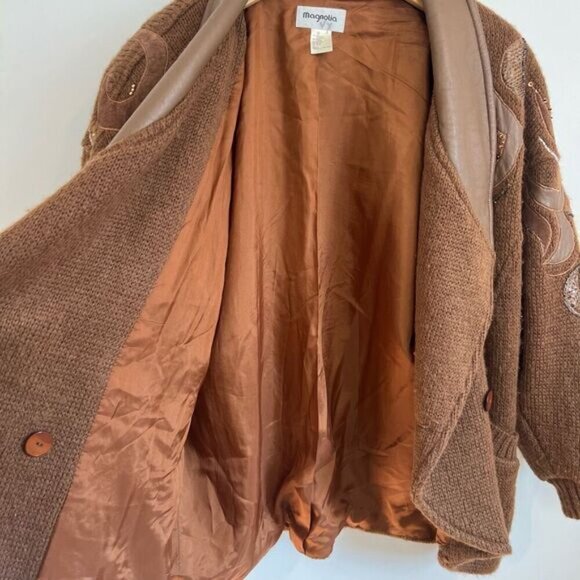 Vintage Magnolia Women’s Medium Chocolate Brown Mohair Leather Bomber Jacket Fal - Picture 13 of 15